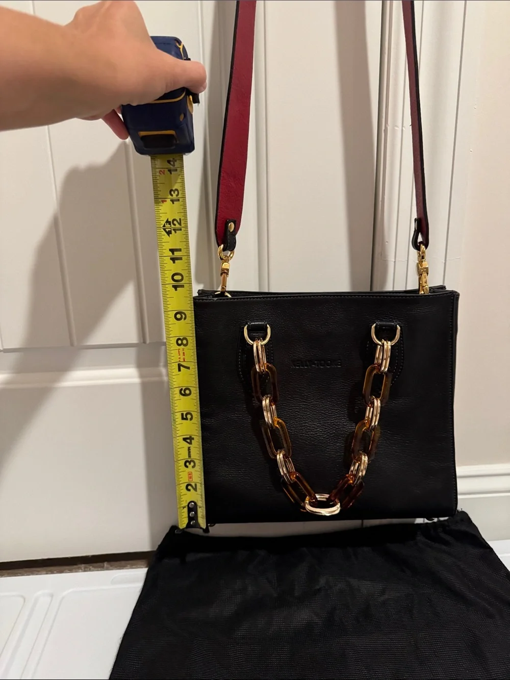 Kelly -Tooke Black Leather Shoulder Bag with Gold Chain Accent